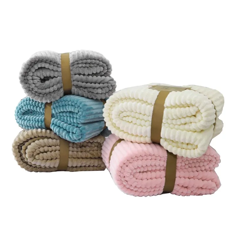 Super Soft Flannel Blankets For Beds Solid Striped Mink Throw Sofa Cover Bedspread Winter Warm Blankets