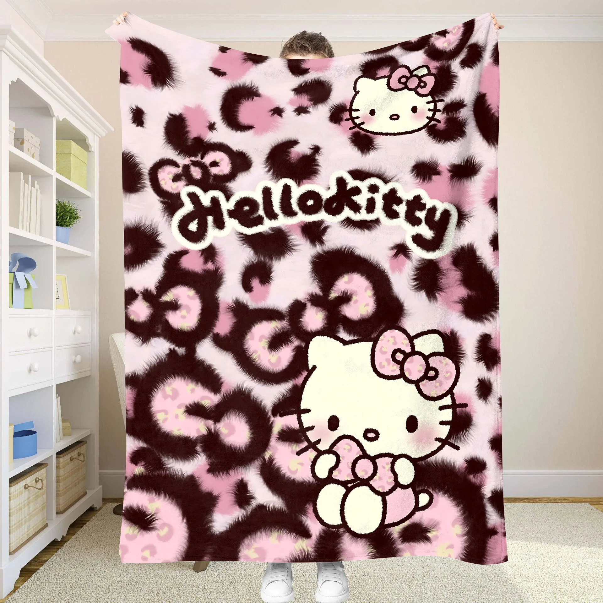Baby Blanket Leopard Print Hello Kitty Fluffy Soft Blankets for Decorative Sofa Bedspread on the Bed Summer Comforter Anime Nap