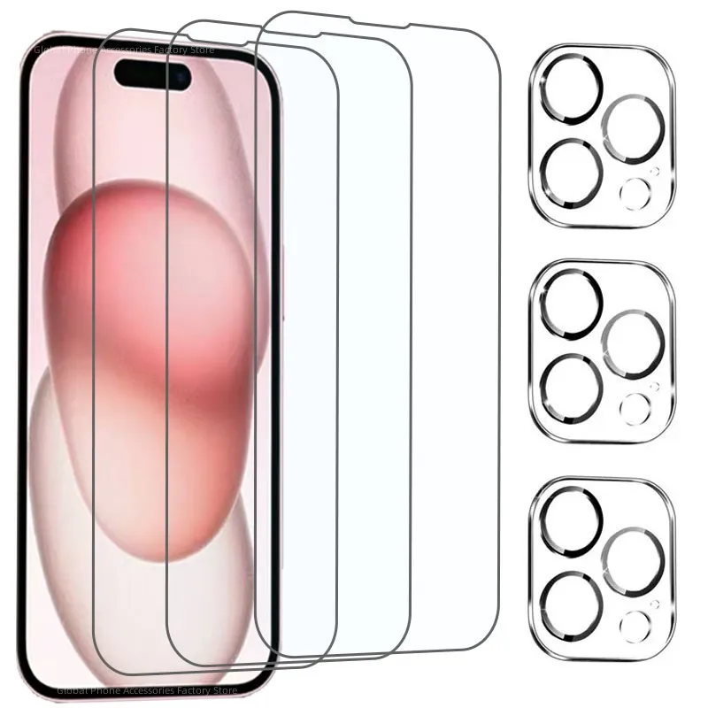 3Pcs Screen Protectors for IPhone 12 13 15 Pro Max Mini Camera Lens Protector for IPhone 11 14 Pro MAX Full Cover Tempered Glass