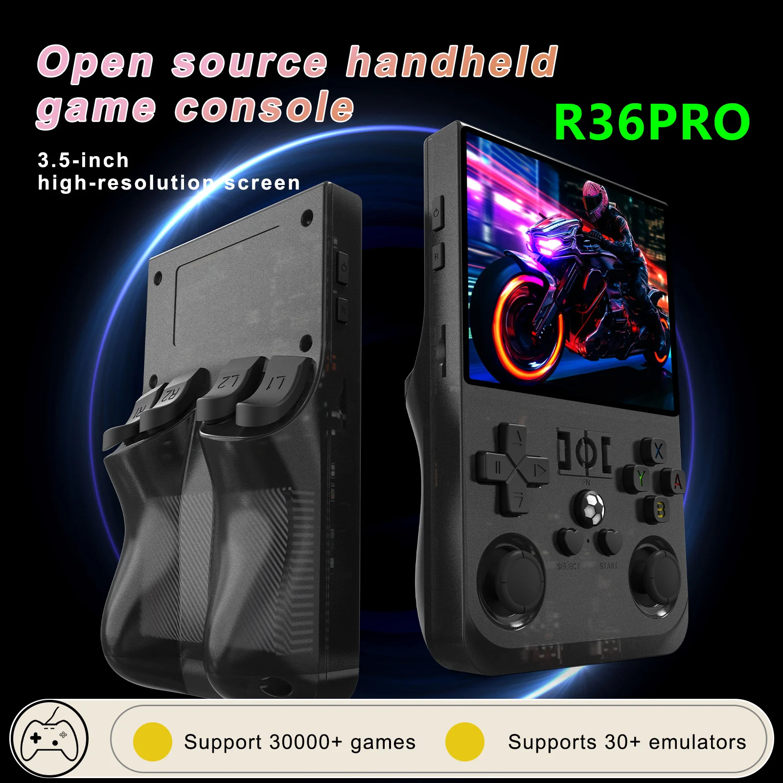 Consola de videojuegos portátil Retro R36 PRO de código abierto, sistema Linux, pantalla IPS de 3,5 pulgadas, reproductor de vídeo portátil de bolsillo, juegos de 128GB
