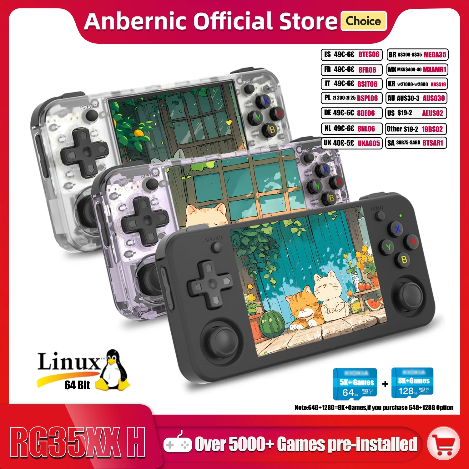ANBERNIC-Consola de mano RG35XX H para videojuegos, videoconsola Retro con pantalla IPS de 3,5 pulgadas, 640x480, 3300 mAh, más de 5000 juegos