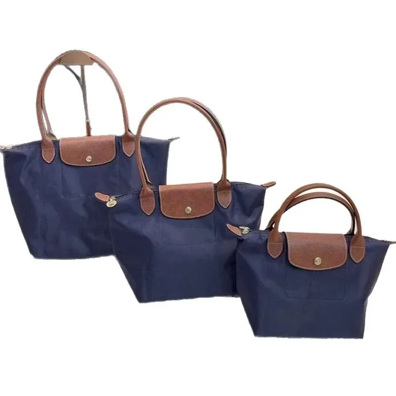 Bolso de mano con forma de bola de masa de nailon para mujer, bolso de mano de gran capacidad con asa de cuero, impermeable, plegable, de un solo hombro