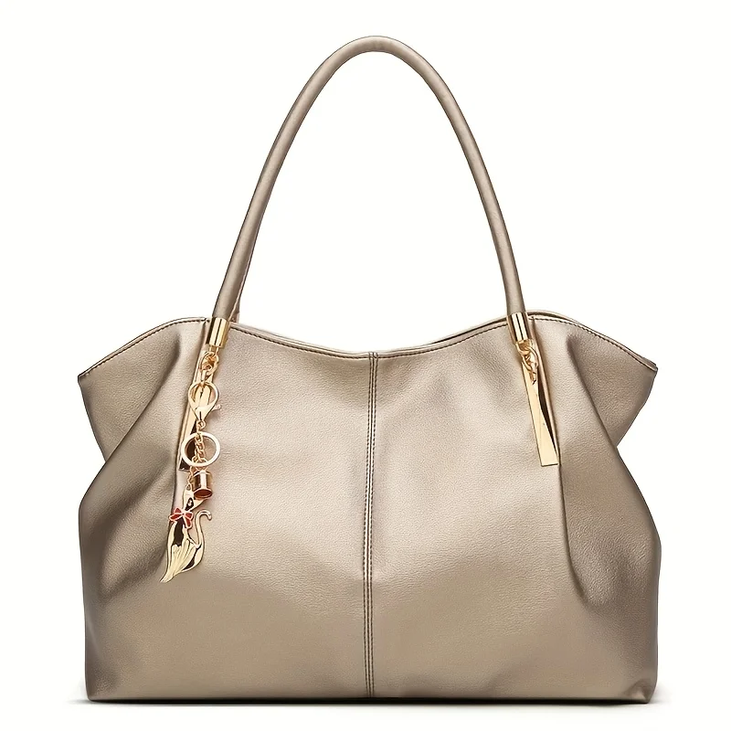 Bolso elegante de gran capacidad para mujer, bolso de hombro, con correas desmontables, bolso elegante color champán, bolso de trabajo