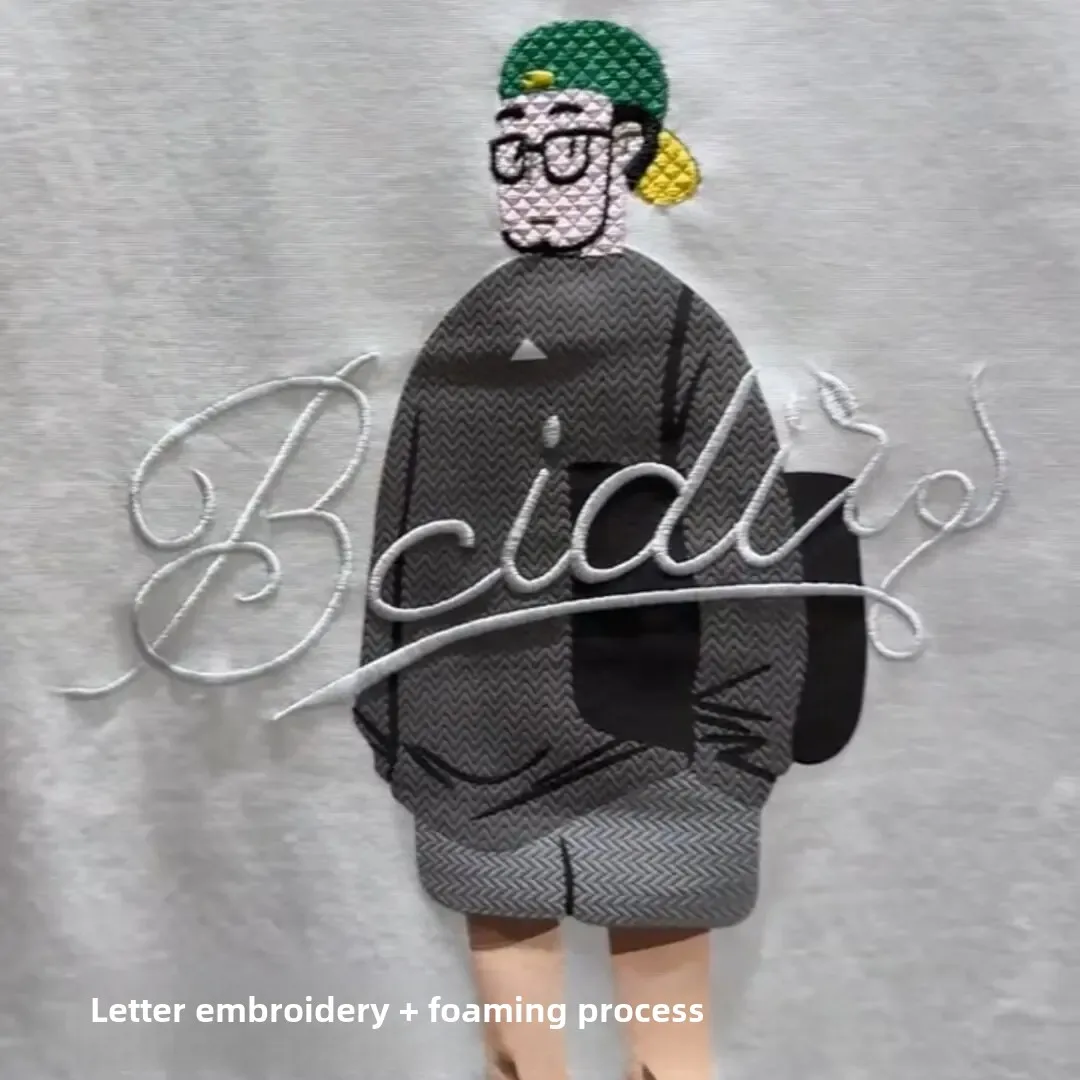 2024 Summer Trendy Fashion 3D Foam Color Drawing Embroidery Men's Short Sleeve T-Shirt Simple Round Neck Versatile Half Sleeve