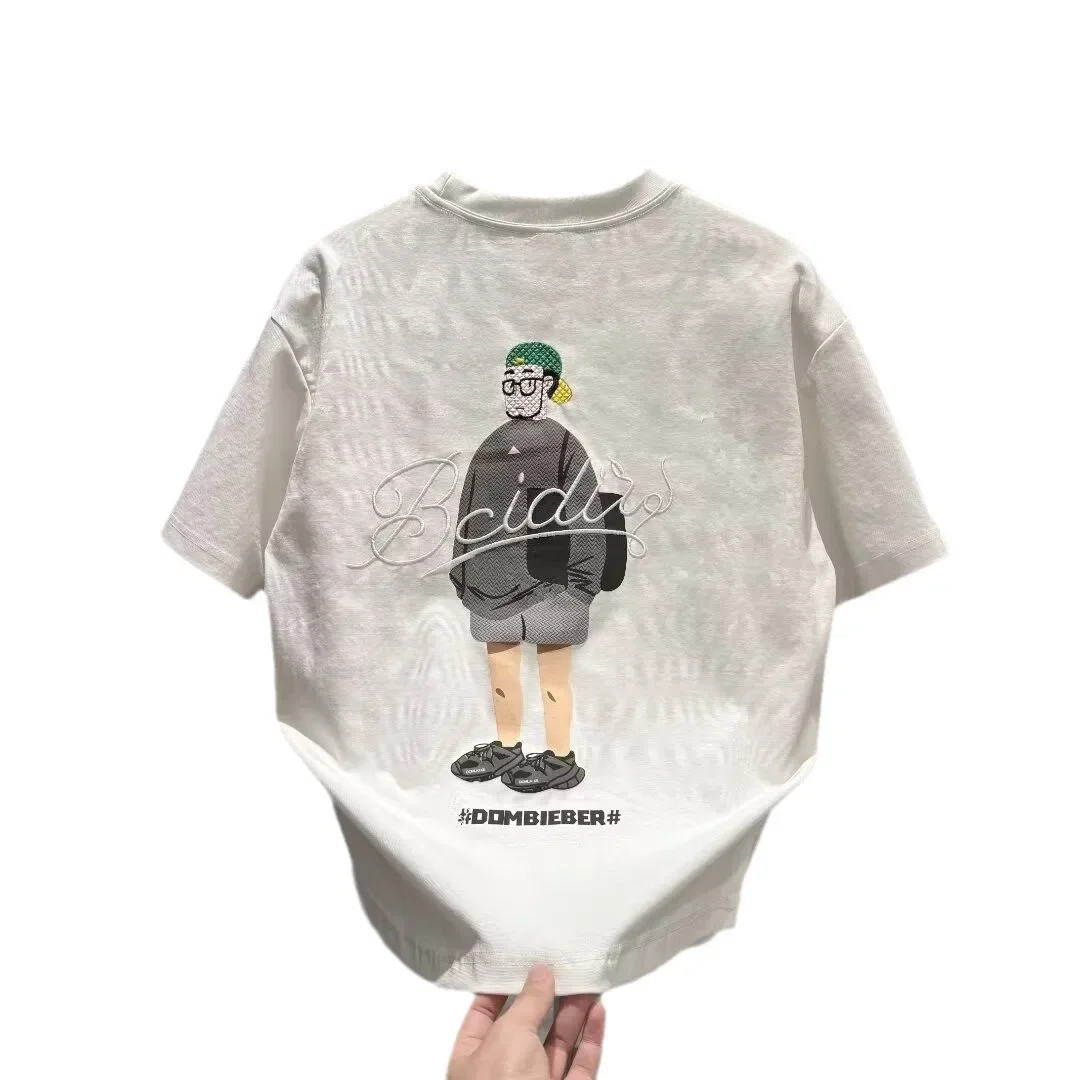 2024 Summer Trendy Fashion 3D Foam Color Drawing Embroidery Men's Short Sleeve T-Shirt Simple Round Neck Versatile Half Sleeve