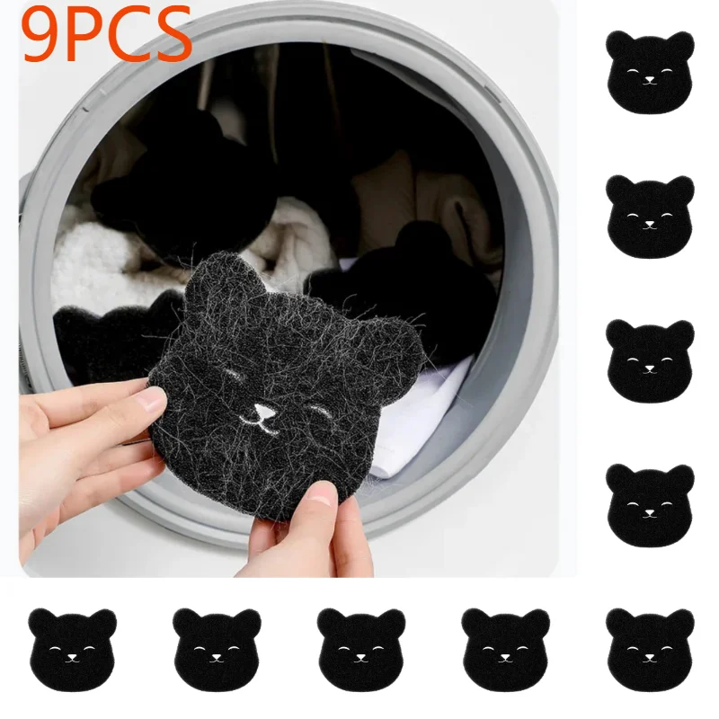 9 Uds. Depiladora de pelo para mascotas con forma de oso, bola de lavandería, lavadora, recogedor de pelusas, ropa reutilizable, sofá, esponja de Limpieza del pelo de perros y gatos