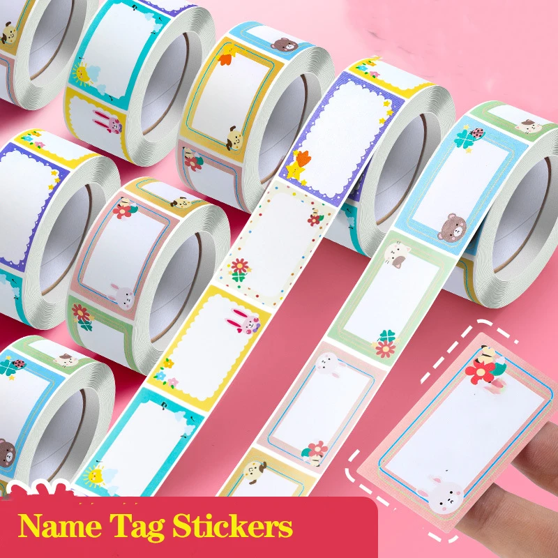 Etiquetas adhesivas con nombre para ropa, etiquetas personalizadas de animales bonitos impermeables, papelería escolar para niños, botella de agua, marca sin rastro