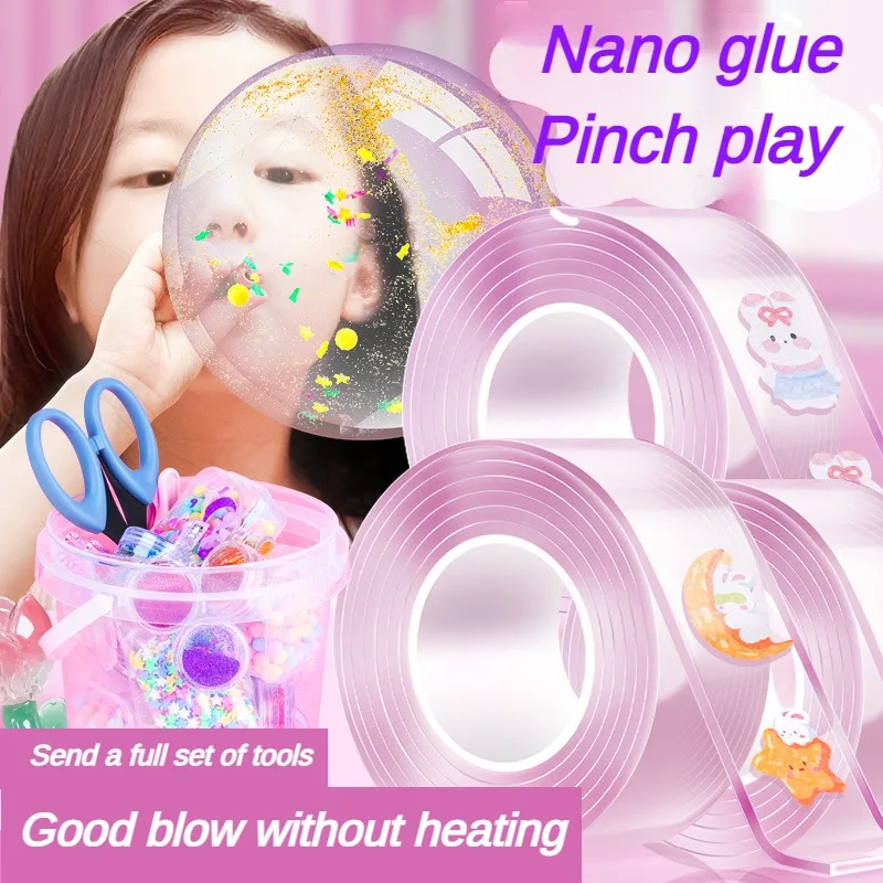Nano cinta de doble cara, cinta de pellizco, pegatinas, juguetes para aliviar el estrés con soplado de burbujas, sellador, herrajes, decoraciones para el hogar, etc.