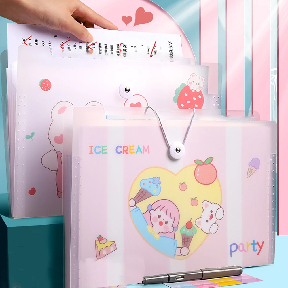 Carpeta De Archivos A4 De Múltiples Capas, Carpeta De Archivos, Hebilla De Cuerda, Bolsa De órgano De Dibujos Animados, Organizador De Almacenamiento De Datos De Oficina Escolar De Gran Capacidad