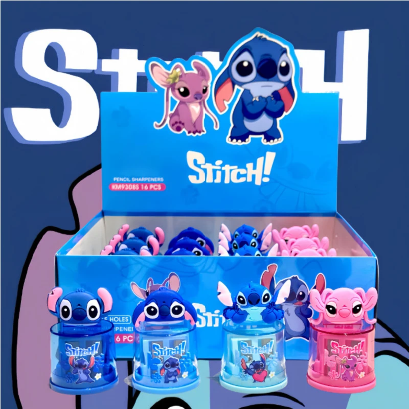 Sacapuntas de silicona con doble Control de dibujos animados de Disney Stitch, sacapuntas de dibujos animados para estudiantes, papelería para niños, 2 uds.