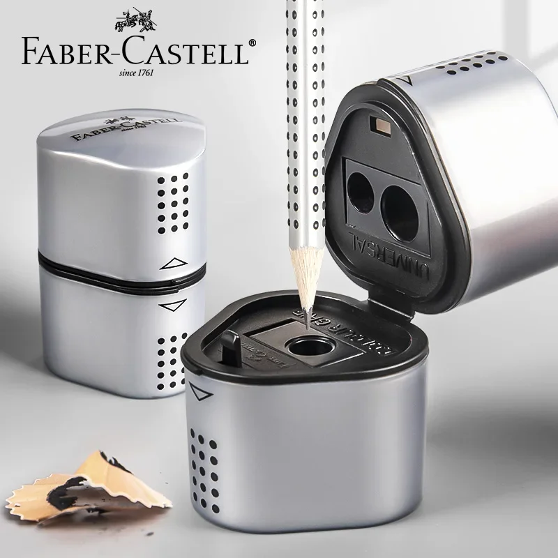 Faber-Castell Grip Trio Sacapuntas de artista 3 en 1, sacapuntas manual de mano para lápices de colores, lápices gigantes y grafito