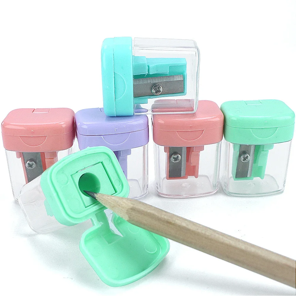 Material de oficina escolar, premios para estudiantes, sacapuntas de color macarrón multifuncional de doble orificio con tapa 613A-2-MC
