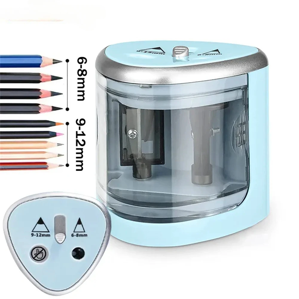 Nuevo Sacapuntas eléctrico automático de dos agujeros, sacapuntas con interruptor, suministros escolares para el hogar y la Oficina, artículos de papelería
