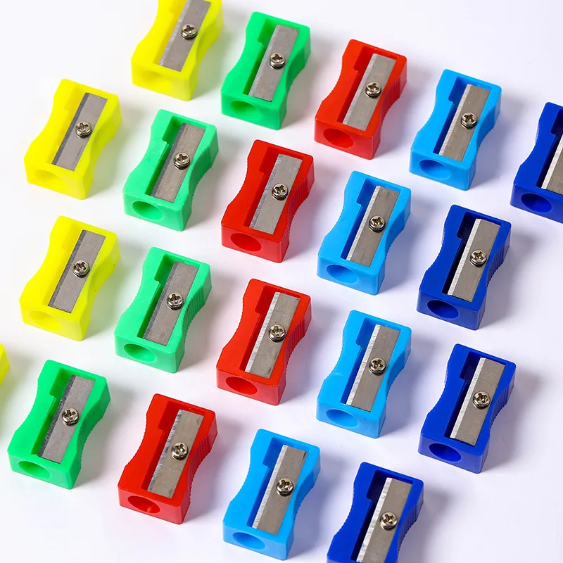 Mini sacapuntas de plástico Rectangular de un solo orificio de colores, sacapuntas Manual para estudiantes de escuela primaria, papelería, 10 Uds.