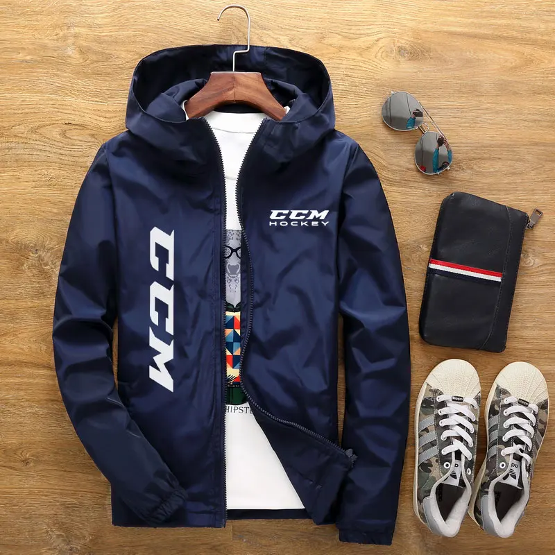 2025 Primavera/otoño Ccm Hockey sobre hielo Chaqueta casual con cremallera Sudadera con capucha Tamaño fino Tallas grandes S-7xl