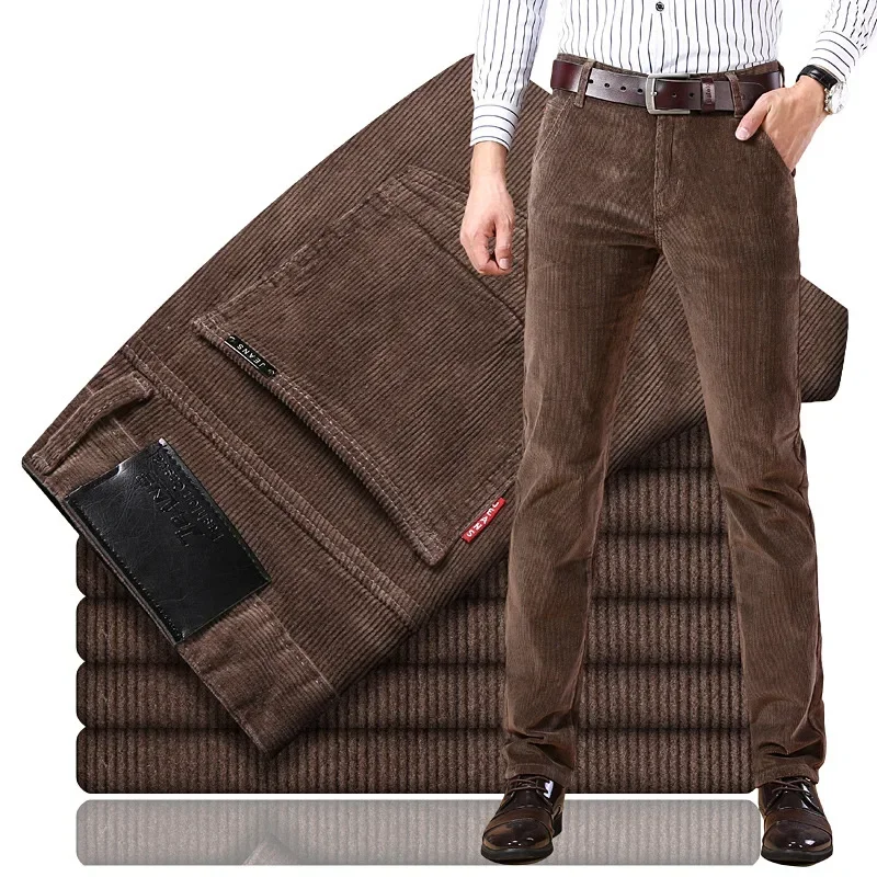 2025 primavera otoño pantalones casuales de pana para hombres pierna recta suelta ajuste juvenil invierno grueso cálido pantalones largos de terciopelo para hombres