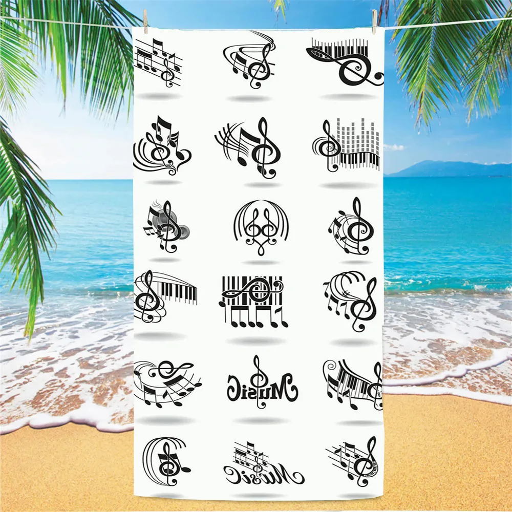 Amantes de la música, toalla de playa a la moda para hombres y mujeres, toalla deportiva, suave, absorbente, hermosa toalla de playa portátil impresa con múltiples notas