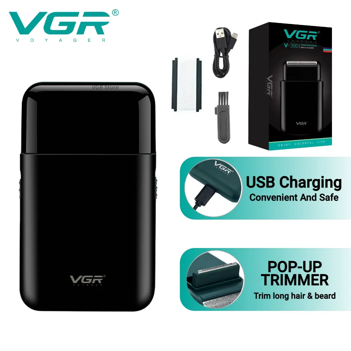 VGR maquina afeitar hombre maquinilla afeitar hombre Recortadora Recargable Refinamiento Barbero Mini Portátil Maquinilla de afeitar Profesional Eléctrico Maquinilla de afeitar Máquina de afeitar para hombres V-390