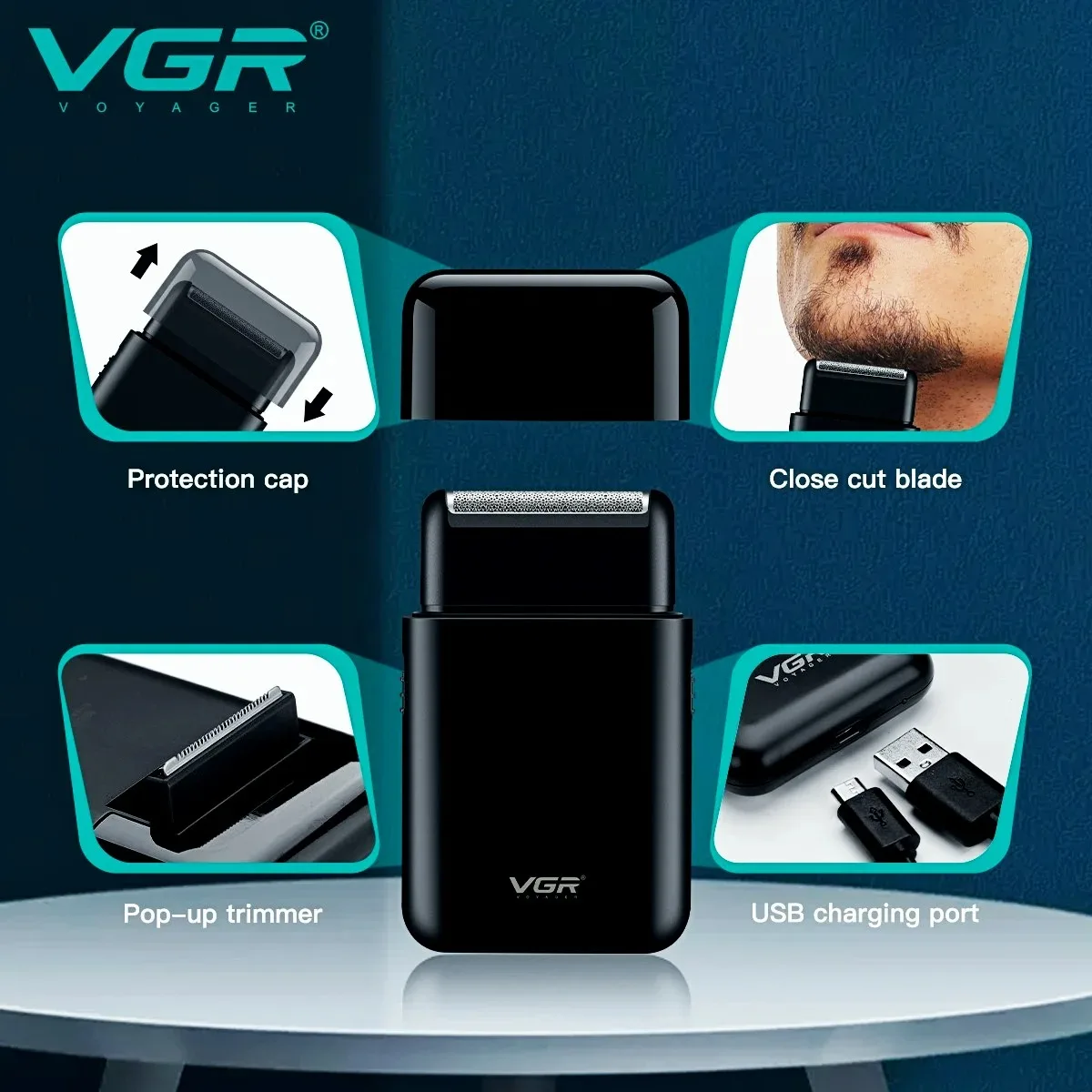 VGR maquina afeitar hombre maquinilla afeitar hombre Recortadora Recargable Refinamiento Barbero Mini Portátil Maquinilla de afeitar Profesional Eléctrico Maquinilla de afeitar Máquina de afeitar para hombres V-390