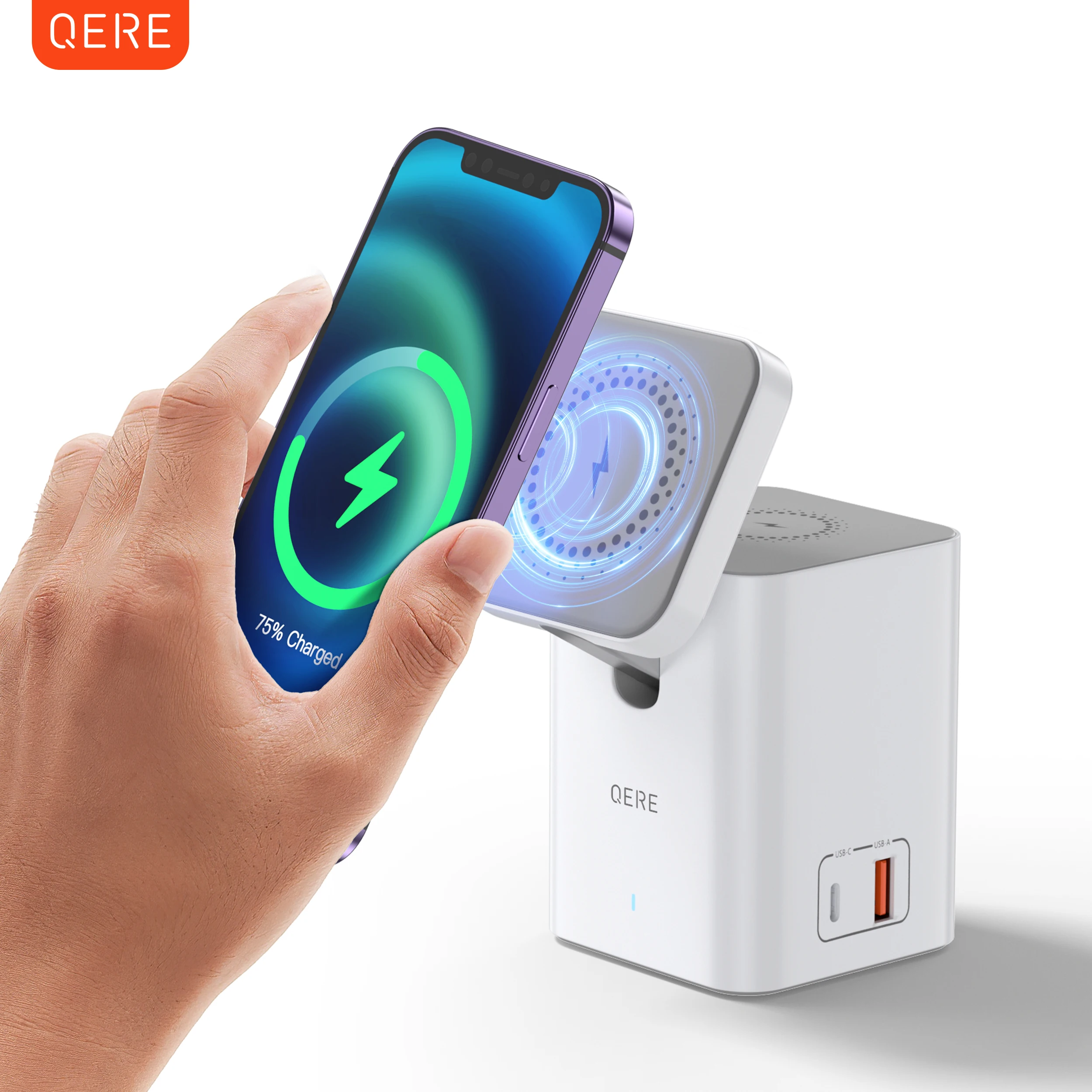 Cargador inalámbrico QERE, estación magnética para teléfono móvil, carga rápida, seguro, multifuncional, portátil, plegable, Mini cargador inalámbrico