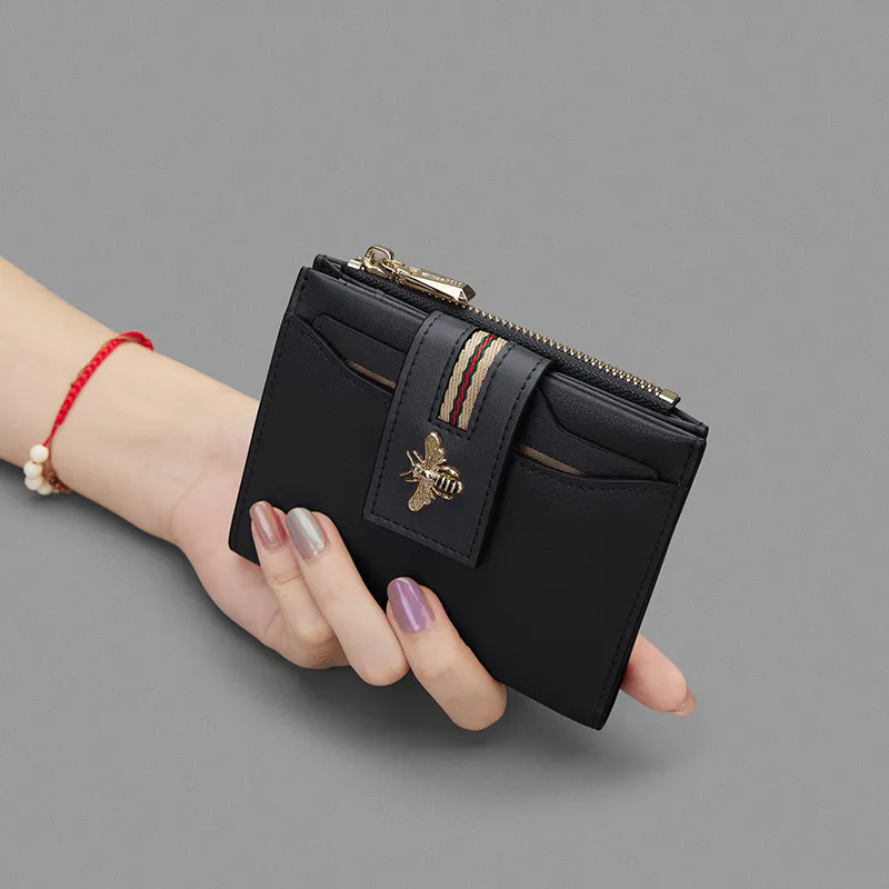 Tarjetero corto de piel de vaca para mujer, cartera personalizada, bolsa de dinero