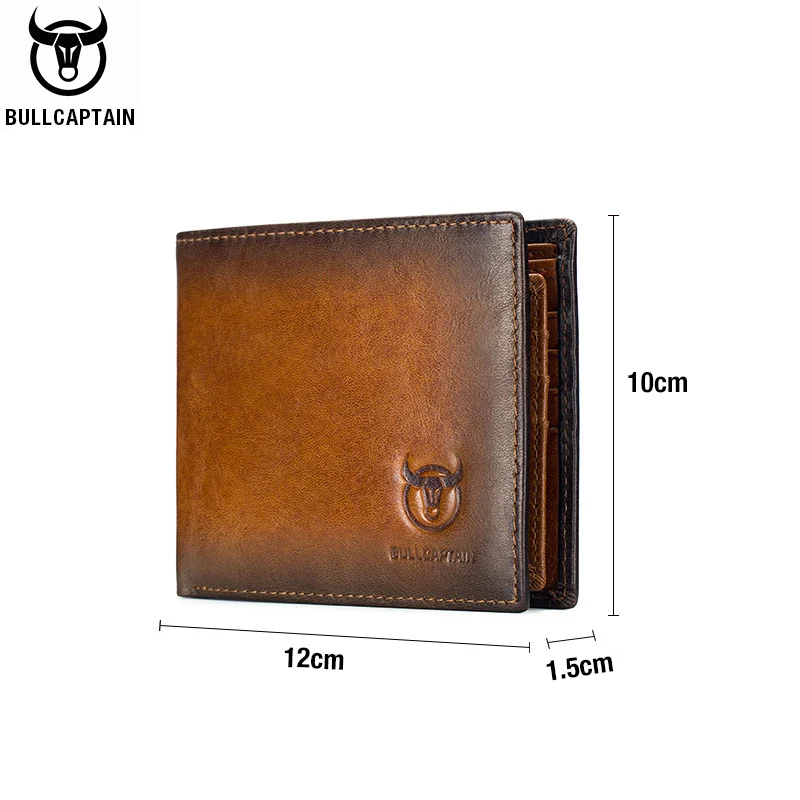 BULLCAPTAIN Cartera de cuero con bloqueo RFID para hombre, billetera delgada plegable, tarjetero multitarjeta, billetera de identificación QB 05