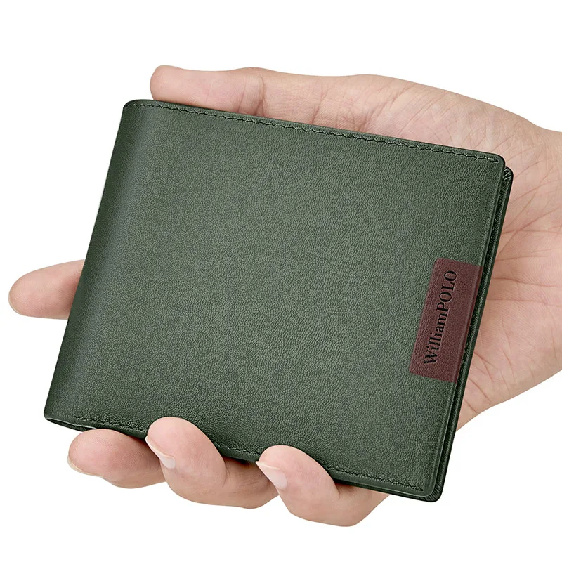 Cartera de marca para hombre, tarjetero de bolsillo delgado, monedero corto, calidad Simple, verde y negro