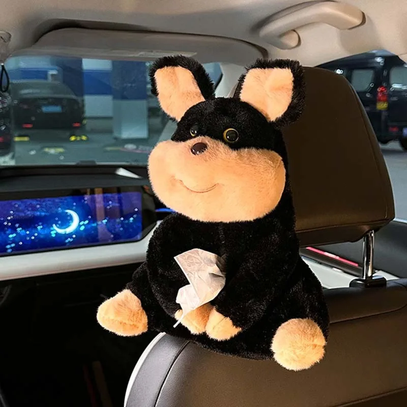 Colgador de pañuelos Universal para coche, muñeca, perro bonito, soporte para pañuelos colgante creativo, caja de pañuelos para vehículo de peluche, caja de papel, 1 ud.