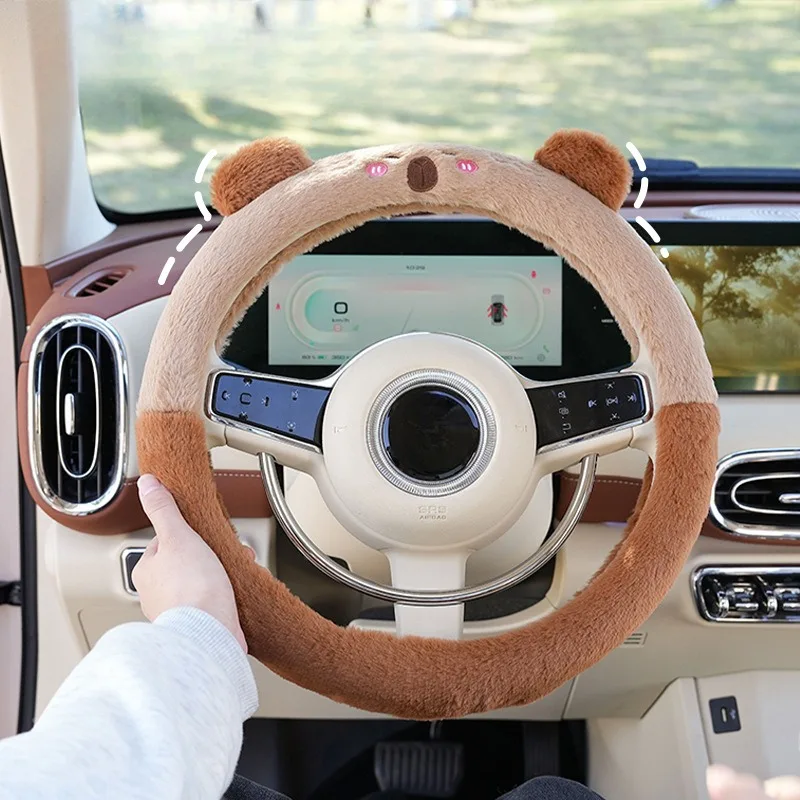 Fundas para volante de coche de invierno de 38CM, pelusa cálida de felpa, producto bonito a la moda, accesorios interiores para mujer y niña, conductor femenino