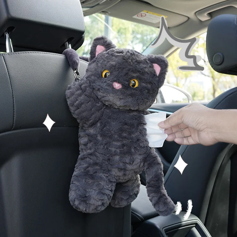 Colgador de pañuelos Universal para coche, soporte para pañuelos colgante creativo con bonito gato, caja de pañuelos para vehículo de peluche, caja de papel, 1 ud.