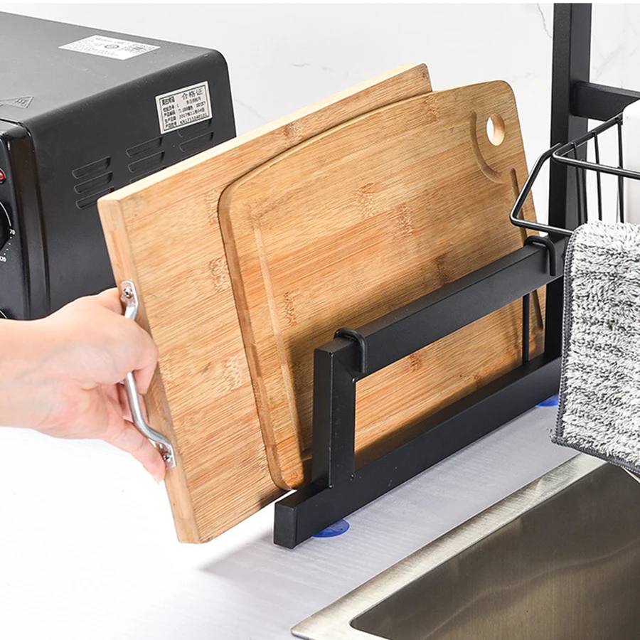 1 estante de almacenamiento de fregadero de cocina metálico, longitud extensible, estante de almacenamiento de tazón, cuchillo