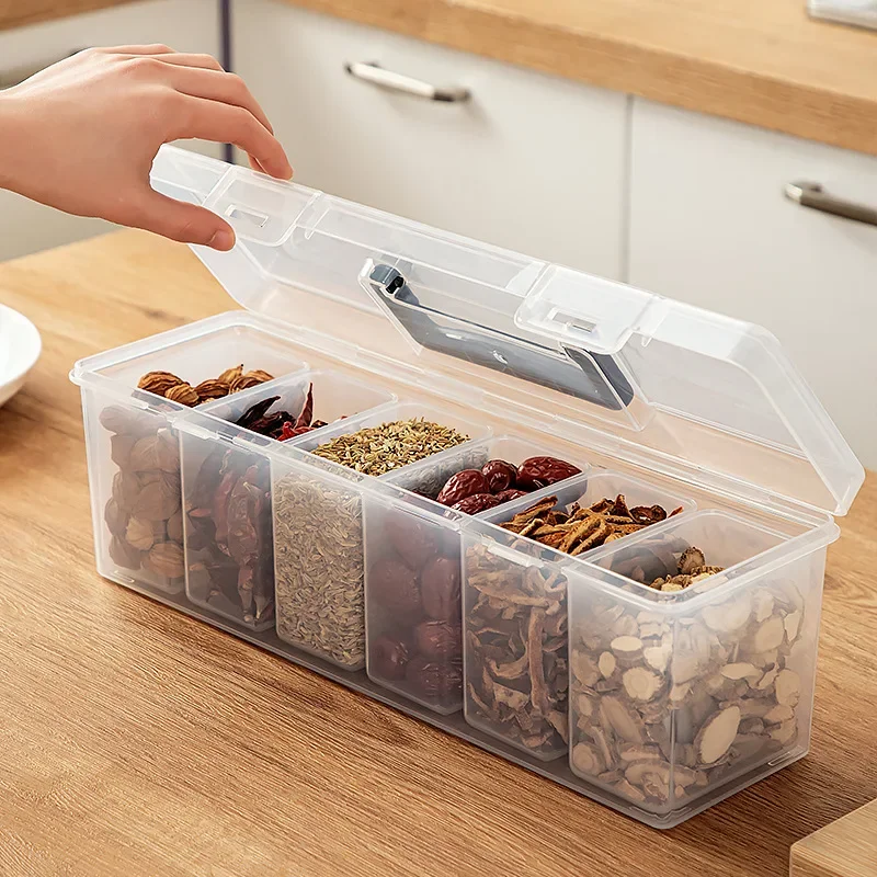 Caja de almacenamiento de especias de cocina portátil, contenedor de condimentos de gran tamaño, uso doméstico, conjunto dividido, Material plástico de China continental