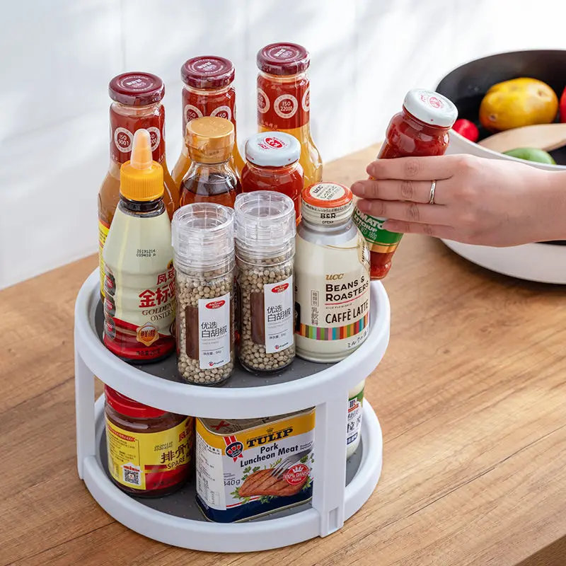 360 °   Estante giratorio de cocina, caja de condimentos, armario doméstico, bandeja de almacenamiento multifuncional para encimera, accesorios organizadores de cocina