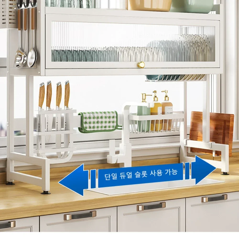 Armario de almacenamiento de cocina, estante de drenaje de acero inoxidable, organizador múltiple, estante para fregadero, estante para secado de platos sobre el fregadero