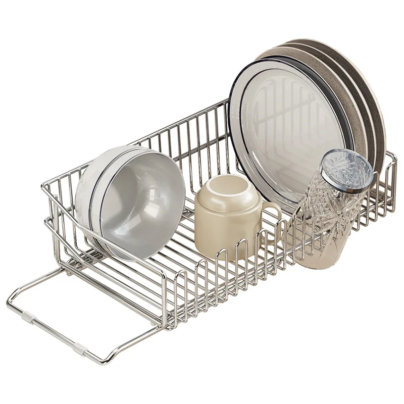 Accesorios de cocina, plato de fregadero escalable, soporte para cuencos de almacenamiento, escurridor de secado de platos de cocina de acero inoxidable 304, estantes organizadores