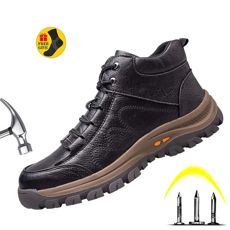Zapatos de seguridad para el trabajo para hombre, botas de seguridad ligeras y transpirables, cómodas, suaves y seguras, impermeables, de cuero, 2023