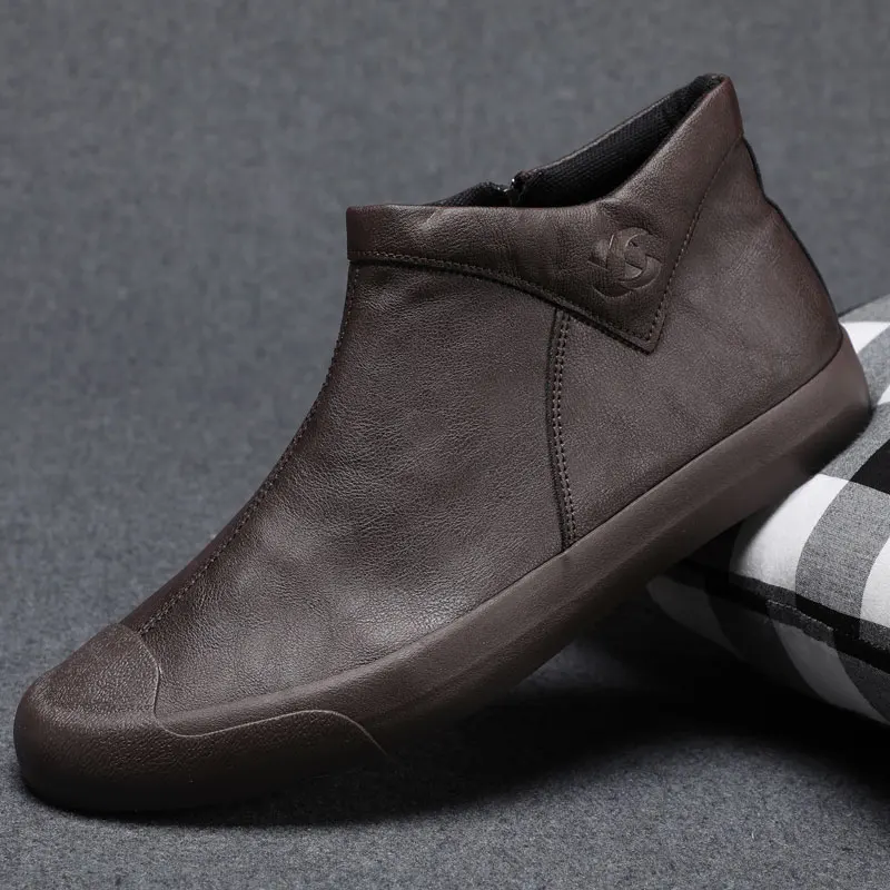 Botas  informs de caña alta para hombre, zapatos de primavera con cremallera, botas cortas, zapatos de papá a la mod...