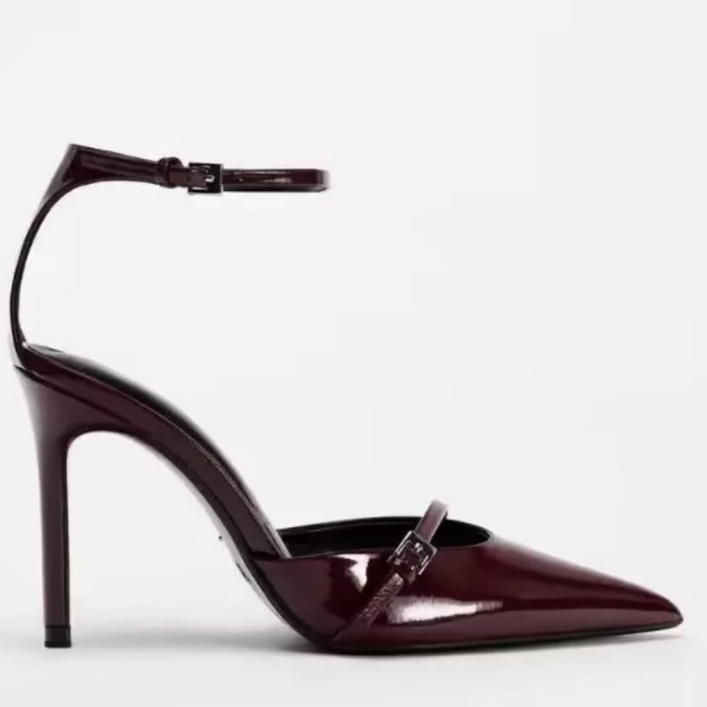 Zapatos elegantes de tacón alto para mujer, zapatos de charol con punta estrecha, sexys, rojos, para bodas, novia, tacones de aguja de lujo de diseñador para mujer