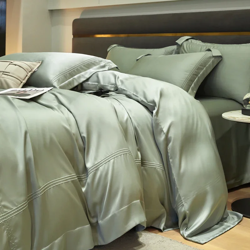 2025 Nuevos juegos de cama 100% Tencel de alta gama: color natural, de alta densidad, puro, para cama tamaño King de California