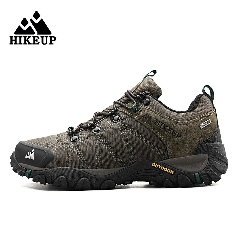 Zapatos de senderismo HIKEUP para hombre para las cuatro estaciones, deportes al aire libre, zapatos de escalada resistentes al desgaste de cuero genuino, zapatillas de senderismo con suela de goma
