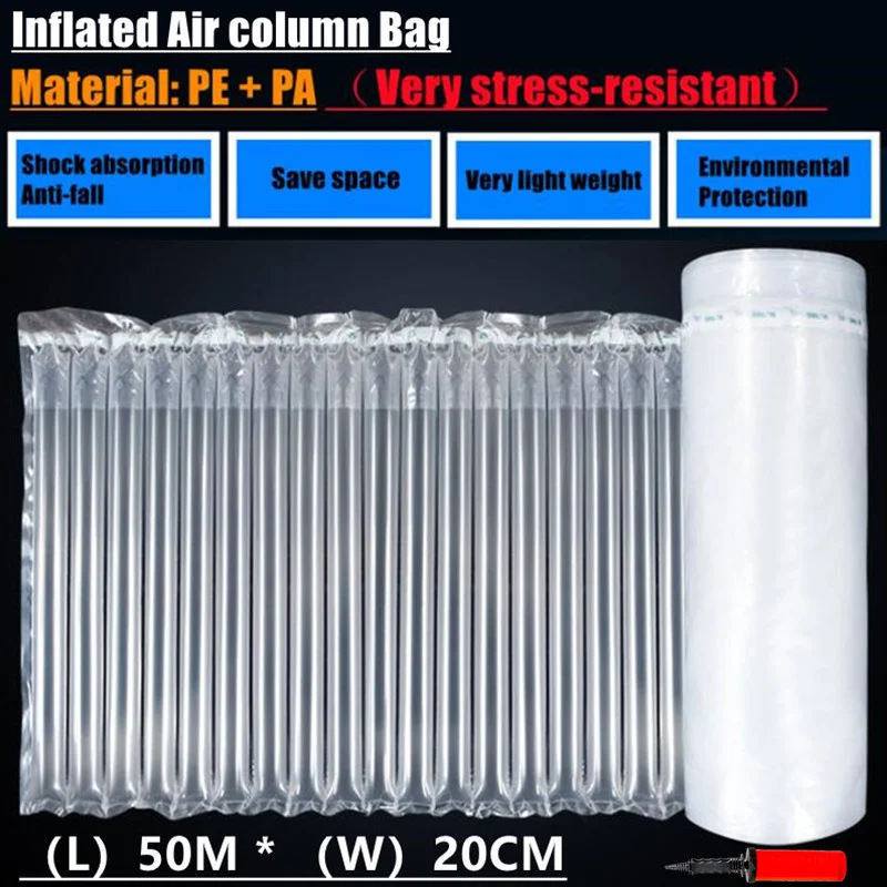 Amortiguador de aire inflable de 50m x 20cm, columna de aire de relleno de golpes de embalaje PE, bolsa de burbujas de protección antipresión, bolsillo de correo exprés