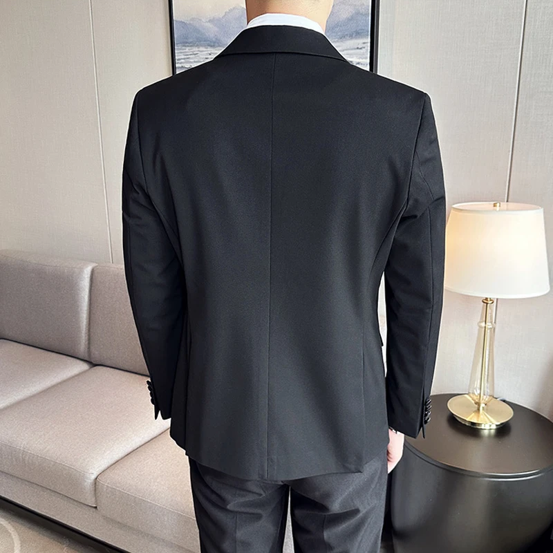 (Chaqueta + chaleco + Pantalones) Boutique de marca de alta gama, moda informal para hombre, traje para fumar negro de negocios, vestido de boda para novio, esmoquin