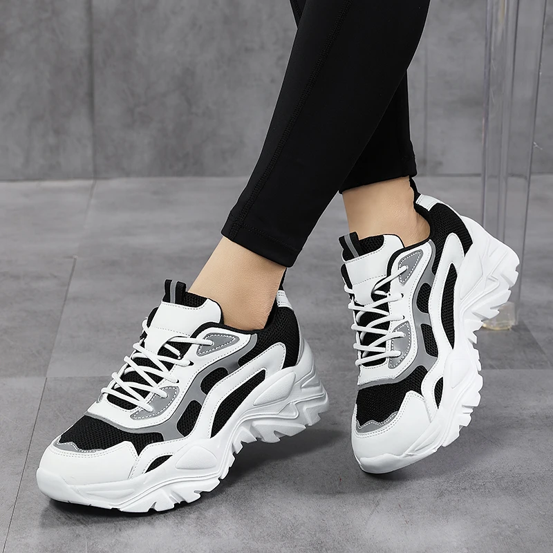 20219 Cinturón reflectante transfronterizo grande, moda ligera, suela gruesa, zapatos de papá elevados, zapatillas de deporte para mujer