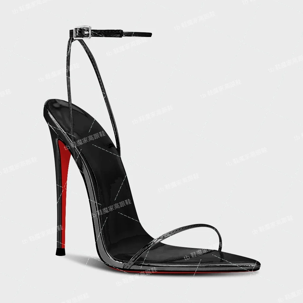 2025 nuevo 13cm tacón fino puntiagudo fondo rojo tacones altos Sexy una palabra hebilla sandalias de moda zapatos grandes individuales