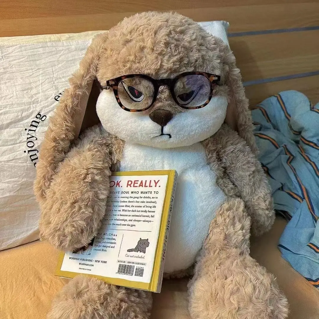 Conejo enojado de 55CM, juguete de peluche de orejas largas de gran tamaño, muñeco de peluche de Animal bonito, modelo de peluche suave Kawaii, decoración de habitación, regalos de cumpleaños