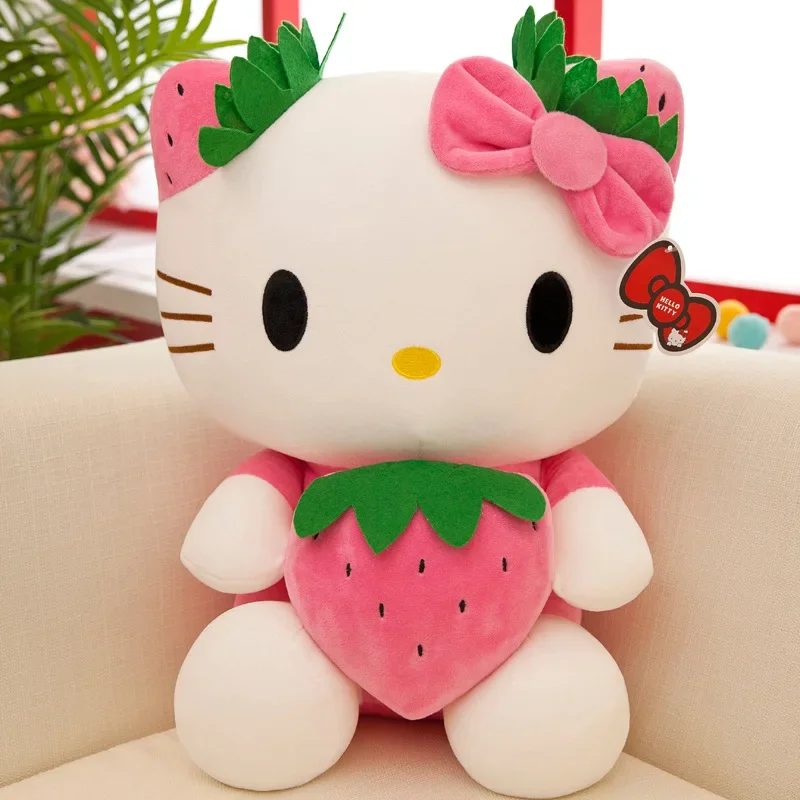 22cm Sanrio KT Cat Plush Toys Kawaii Strawberry KT Cat Plush Doll Home Decor Plushie Toy Girl Birthday Gift