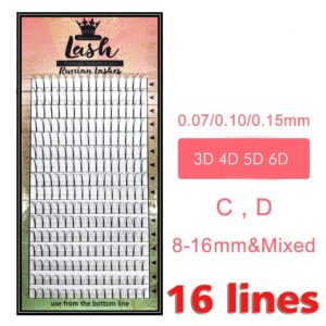 0.7-0.15 mm Thickness Premade Eyelashes 16 Rows Set