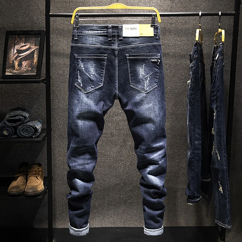 102762-5tyapi.jpg 2024 nuevos pantalones vaqueros rasgados para hombres pantalones vaqueros ajustados algodón estilo coreano moda elasticidad versátil azul negro ropa de hombre
