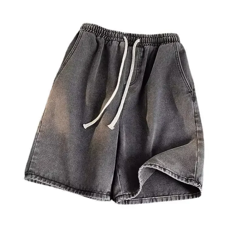 103852-jp56bn.jpg 2024 nueva moda estilo de Hong Kong Ins Retro lavado versátil pantalones cortos de mezclilla transpirables High Street cordón suelto de cinco puntos
