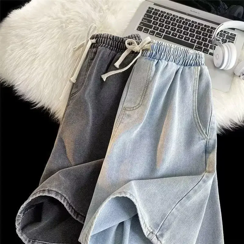 103852-yydvys.jpg 2024 nueva moda estilo de Hong Kong Ins Retro lavado versátil pantalones cortos de mezclilla transpirables High Street cordón suelto de cinco puntos